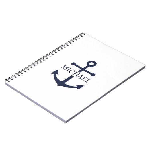 Nautical Navy Blue Anchor Personalized Name ノートブック (左側)