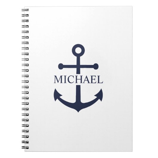 Nautical Navy Blue Anchor Personalized Name ノートブック (正面)