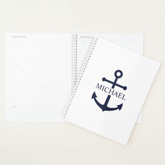 Nautical Navy Blue Anchor Personalized Name プランナー手帳 (ディスプレー)