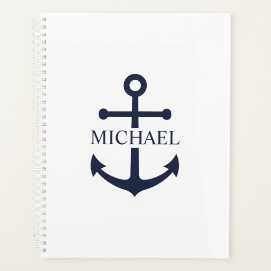 Nautical Navy Blue Anchor Personalized Name プランナー手帳 (正面)