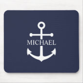 Nautical Navy Blue Anchor Personalized Name マウスパッド (正面)