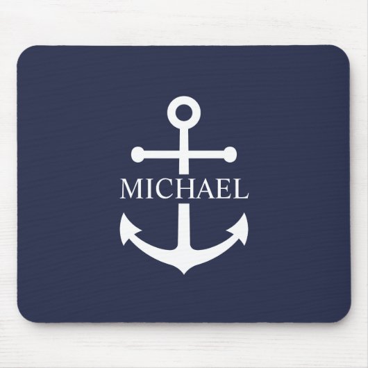 Nautical Navy Blue Anchor Personalized Name マウスパッド (正面)