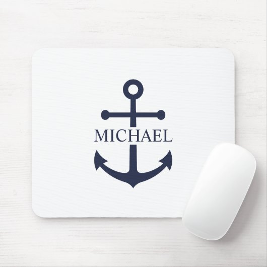 Nautical Navy Blue Anchor Personalized Name マウスパッド (マウス)