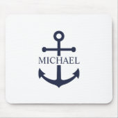 Nautical Navy Blue Anchor Personalized Name マウスパッド (正面)