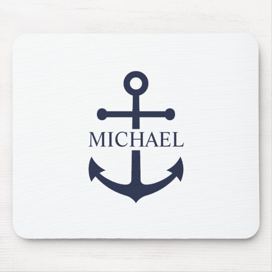 Nautical Navy Blue Anchor Personalized Name マウスパッド (正面)