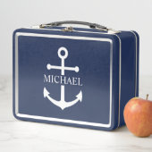 Nautical Navy Blue Anchor Personalized Name メタルランチボックス (インサイチュ)
