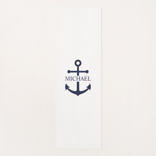 Nautical Navy Blue Anchor Personalized Name ヨガマット (正面)