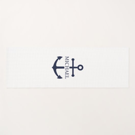Nautical Navy Blue Anchor Personalized Name ヨガマット (正面(横))
