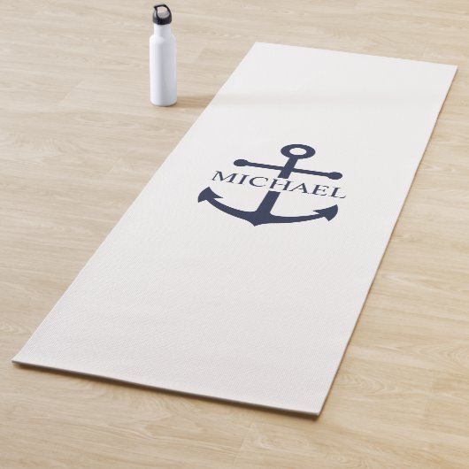 Nautical Navy Blue Anchor Personalized Name ヨガマット (インサイチュ)