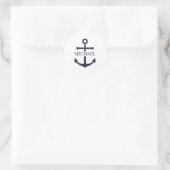 Nautical Navy Blue Anchor Personalized Name ラウンドシール (バッグ)