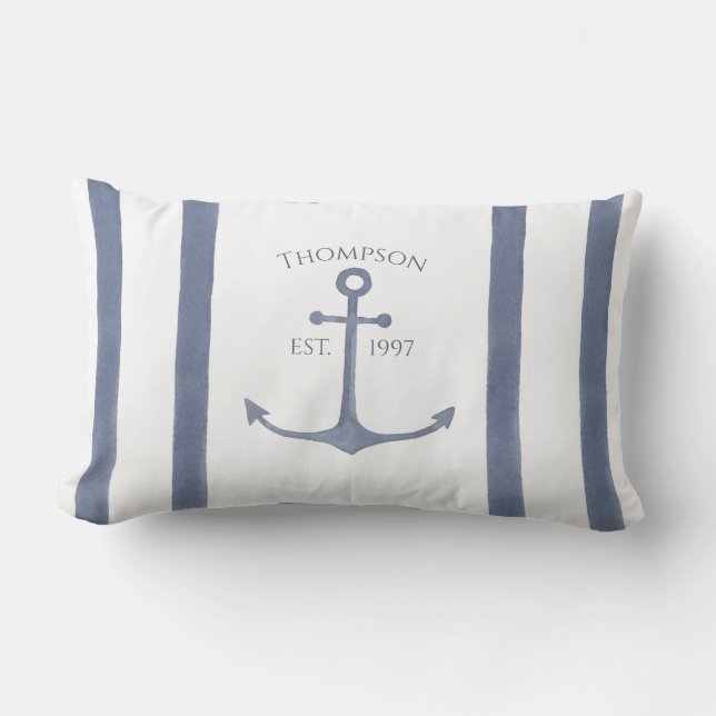 Nautical Navy Blue Anchor Personalized Pillow アウトドアクッション (正面)