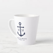 Nautical Navy Blue Anchor Wedding カフェラテマグ (左アングル)