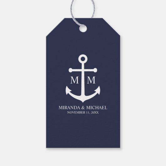 Nautical Navy Blue Anchor Wedding ギフトタグ (正面)