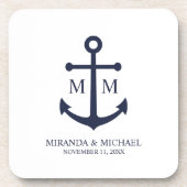 Nautical Navy Blue Anchor Wedding コースター (正面)