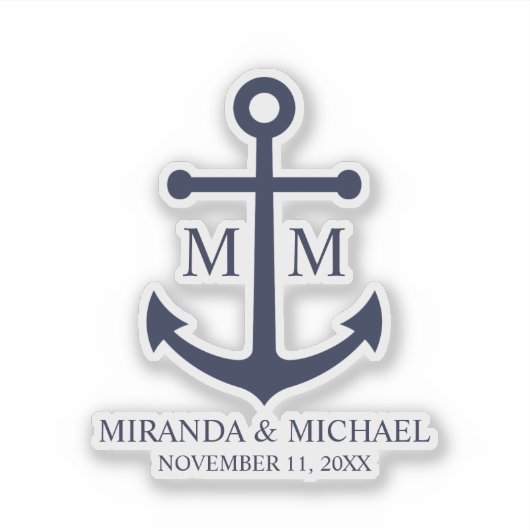 Nautical Navy Blue Anchor Wedding シール (正面)