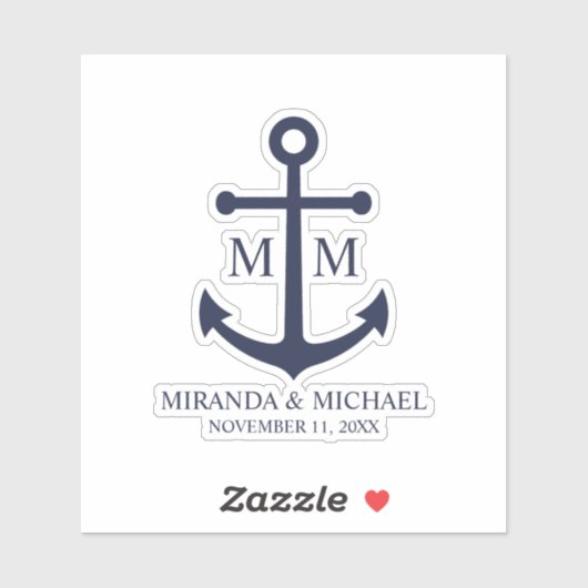 Nautical Navy Blue Anchor Wedding シール (シート)