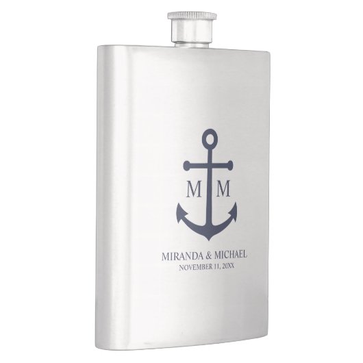 Nautical Navy Blue Anchor Wedding フラスク (右)