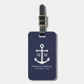 Nautical Navy Blue Anchor Wedding ラゲッジタグ (正面縦)