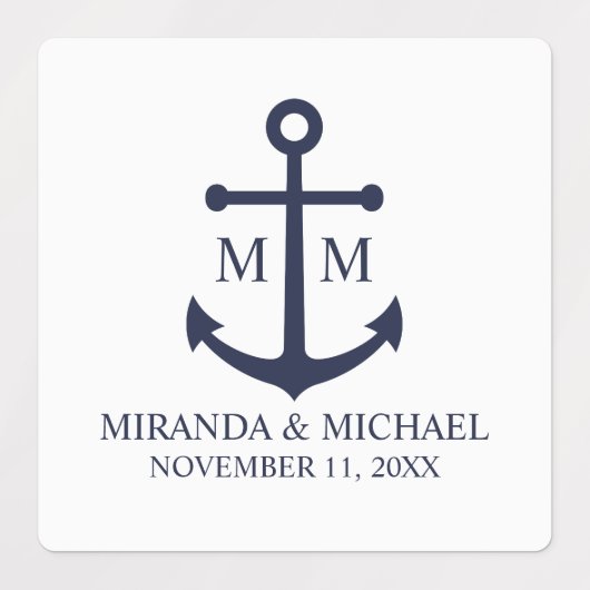 Nautical Navy Blue Anchor Wedding ラベル (デザイン1)