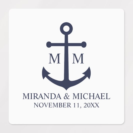 Nautical Navy Blue Anchor Wedding ラベル (デザイン2)