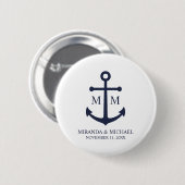 Nautical Navy Blue Anchor Wedding 缶バッジ (正面&裏面)
