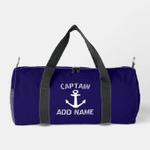 Nautical navy blue and white boat anchor logo ダッフルバッグ (裏面)