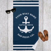 Nautical Navy Blue Boat Name ビーチタオル