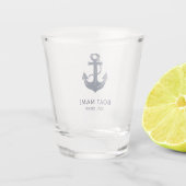 Nautical Navy Blue Boat Name Anchor ショットグラス (裏面)