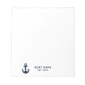 Nautical Navy Blue Boat Name Anchor ノートパッド (正面)