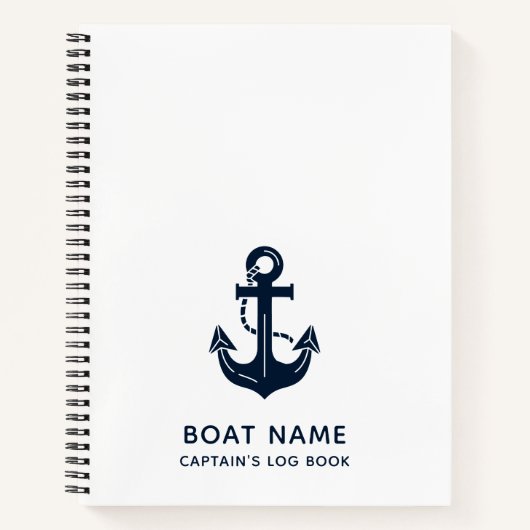 Nautical Navy Blue Boat Name Anchor ノートブック (正面)