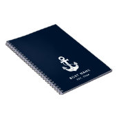 Nautical Navy Blue Boat Name Anchor ノートブック (右側)