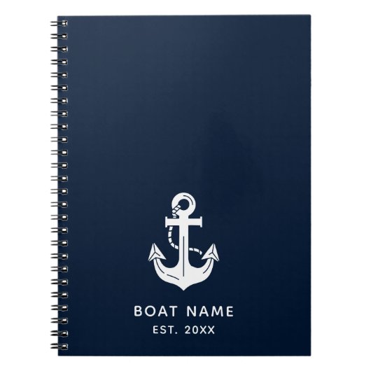Nautical Navy Blue Boat Name Anchor ノートブック (正面)