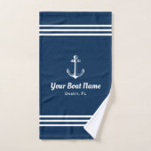 Nautical Navy Blue Boat Name Anchor バスタオルセット (ハンドタオル)