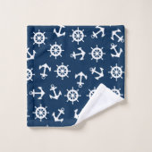 Nautical Navy Blue Boat Name Anchor バスタオルセット (ウォッシュタオル)