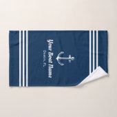 Nautical Navy Blue Boat Name Anchor バスタオルセット (ハンドタオル)