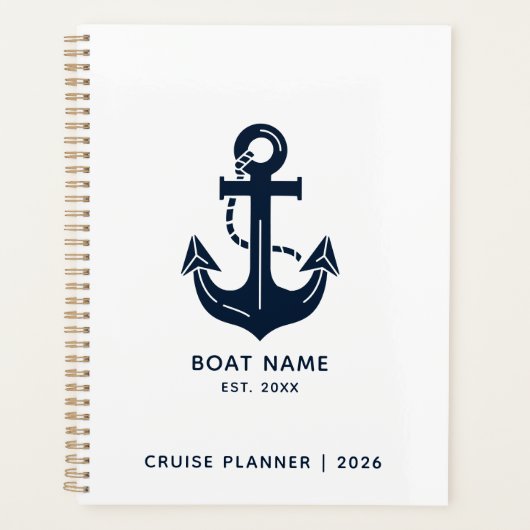 Nautical Navy Blue Boat Name Anchor プランナー手帳 (正面)