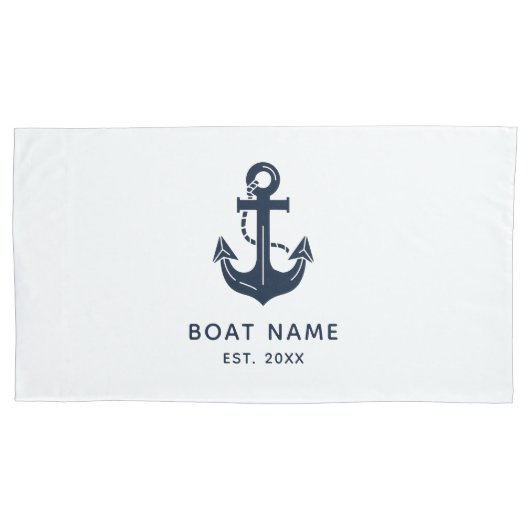 Nautical Navy Blue Boat Name Anchor 枕カバー (正面)