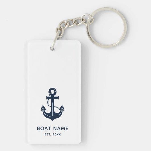 Nautical Navy Blue Custom Boat Name キーホルダー (裏面)
