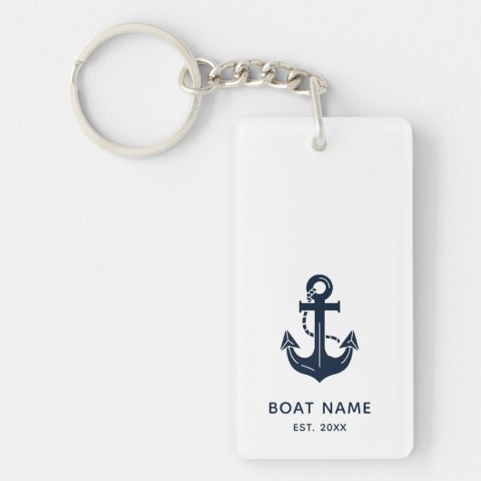 Nautical Navy Blue Custom Boat Name キーホルダー (正面)