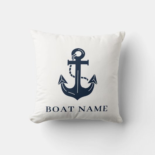 Nautical Navy Blue Custom Boat Name クッション (正面)