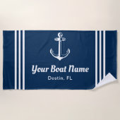 Nautical Navy Blue Custom Boat Name ビーチタオル (正面)