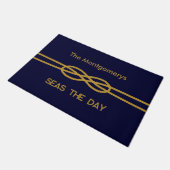 Nautical Navy Blue Gold Rope Custom Names ドアマット (アングル)