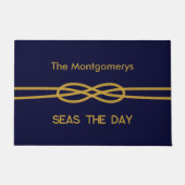 Nautical Navy Blue Gold Rope Custom Names ドアマット (正面)