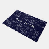 Nautical Navy Blue Sailboat Pattern Name  ドアマット (アングル)