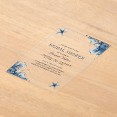 Nautical Navy Blue Starfish Bridal Shower アクリル招待状 (レイダウン)