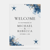Nautical Navy Blue Starfish Wedding Welcome Sign アクリルサイン (正面)