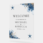 Nautical Navy Blue Starfish Wedding Welcome Sign アクリルサイン (傾斜)