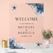 Nautical Navy Blue Starfish Wedding Welcome Sign アクリルサイン (ウェディング)