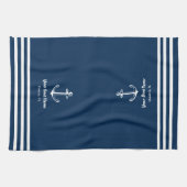 Nautical Navy Blue Welcome Aboard Boat Name Anchor キッチンタオル (横)