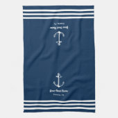 Nautical Navy Blue Welcome Aboard Boat Name Anchor キッチンタオル (縦)